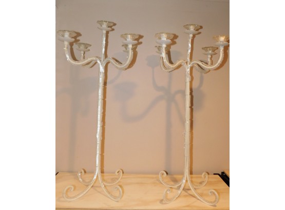 Decorative Pair Of Wrought Iron 5 Arm Candelabras