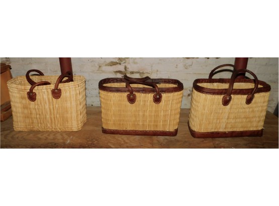 Lot Of Wicker Leather Strap Bags - 3 Total