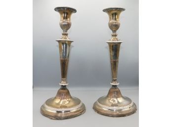 Vintage Pair Of Silver Plated Weighted Candlestick Holders