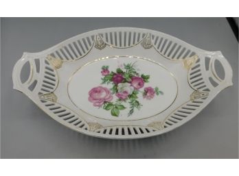 Vintage Porcelain Floral Pattern Bowl With Handles - Made In Germany
