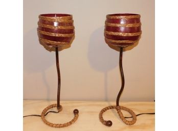 Pair Of Wicker Style Table Lamps