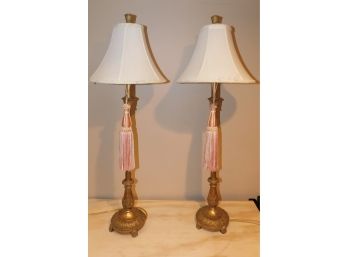 Vintage Pair Of Resin Berman 99 Table Lamps With Tassel