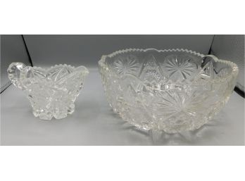Vintage Cut Glass Bowl And Creamer