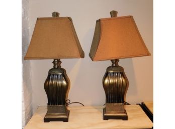 Lovely Pair Of Composite Painted Table Lamps