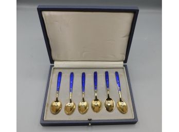 Vintage Tiffany And Co Sterling Silver Enamel Handle Demitasse Spoon Set With Case - 1.55ozt