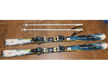 Pair Of Salomon Scrambler 8P Skis With Set Of Rossignol Ski Poles