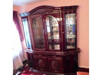 Large Dark Brown Wooden China Cabinet With Gloss Finish