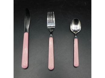 Paul Bourne Stainless Silverware Set With Pink Handles