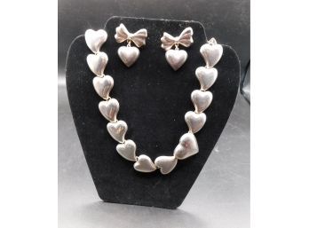 925 Silver Heart Shaped Necklace With Matching Earrings