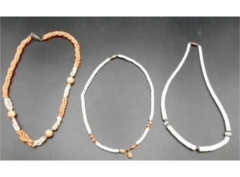 Orange Beaded Necklace (1) And Hawaiian Coral Necklaces (2)