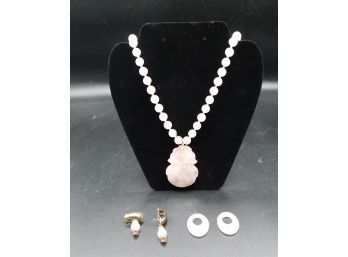 Kremente Pink Stone Necklace And Matching Earrings (2)