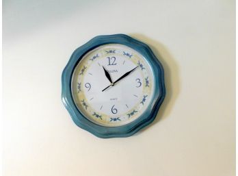Bulova Quartz - Teal With Floral Print Wall Clock