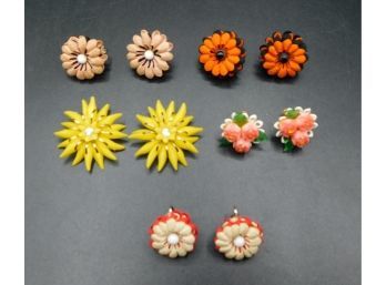 Colorful Vintage Floral Fabric Earrings - Lot Of 5