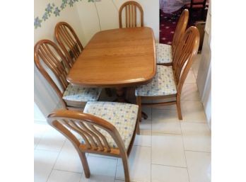 Wooden Dining Room Table With 6 Chairs And Additional Leaf