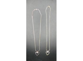 Lot Of Silver Tone Heart Pendant Necklaces - 2