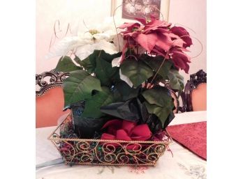Decorative White And Red Faux Floral Arrangement