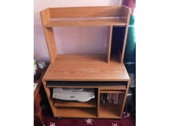 Wooden Desk With Top Bookshelf And Pull Out Keyboard Tray