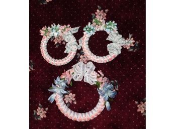 Set Of 3 Hand Made Pink Fabric Wreaths