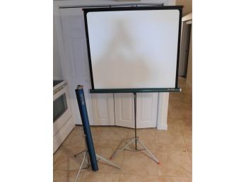 Vintage Da Lite & Knox Metal Roll Up Projector Screens With Stands - Pair Of 2