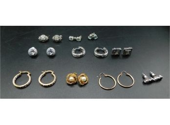 Variety Lot Of Studded And Hoop Earrings (9)