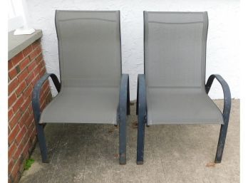 Gray Stackable Patio Chairs With Metal Frames - Pair Of 2