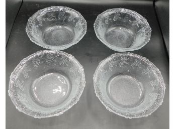 Etched Glass Cereal Bowls With Grape Pattern - Set Of 4