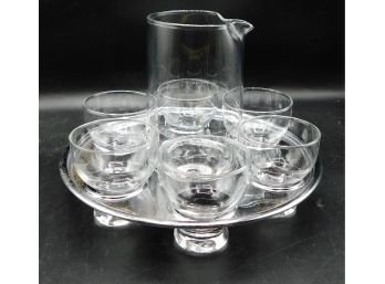 7 Piece Glass Drinkware Set With Metal Spinning Organizer