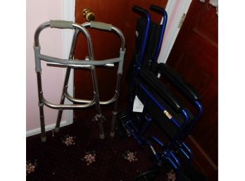 Stainless Steel Collapsible Walker And Drive Blue Collapsible Wheelchair