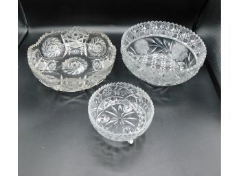 Decorative Cut Glass Bowls - Lot Of 3