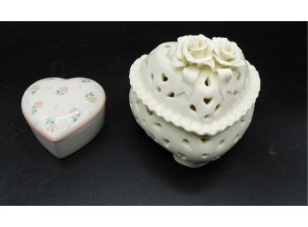 Heart Shaped Porcelain Trinket Box - Pair Of 2