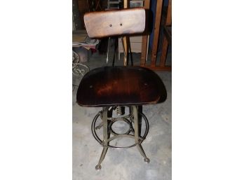 Vintage Stylish Metal Frame Wood Swivel Top Chair