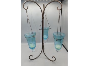 Decorative Wrought Iron 3 Arm Hanging Glass Tea-light Holder