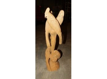 Solid Wood Parrot Carved Statue