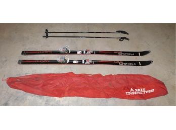 Pair Of Headsport Graphite Radius 5.0 Skis With Pair Of Eyel Ski Poles And Dynastar Ski Bag