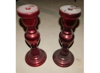 Stylish Pair Of Glass Candlestick Holders