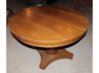 Vintage Solid Wood Circle Dining Table On Wheels