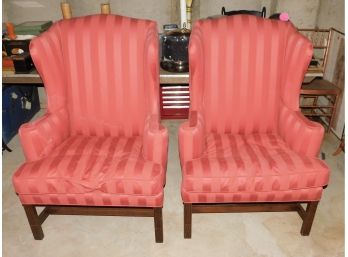 Lovely Pair Of Custom Upholstered Wingback Chairs