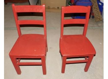Pair Of Solid Wood Children Size Chairs