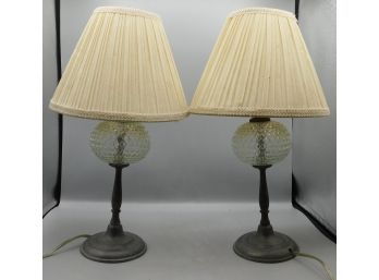 Vintage Pair Of Metal/glass Table Lamps