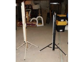 Vintage Pair Of Projector Screens On Tripod Stand