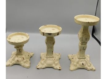 Vintage Set Of Cast Iron Candle Holders - 3 Total
