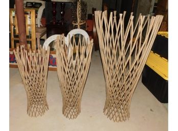 Lot Of Wood Woven Decor Stands - 3 Total