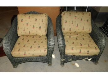 Pair Of Outdoor Wicker Armchairs With Cushions