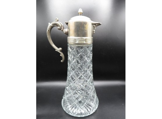 Cut Glass & Silver Metal Carafe With Ice Insert