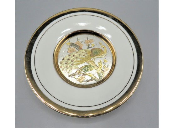 The Art Of Chokin 24K Gold Edged Peacock Decorative Plate