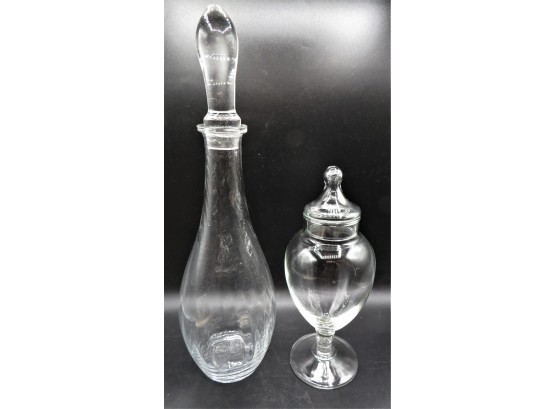 Glass Decanter And Jar With Lid - Set Of 2