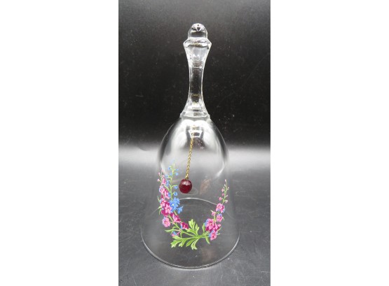 Avon Full Lead Crystal Bell With Floral Design & Red Stone