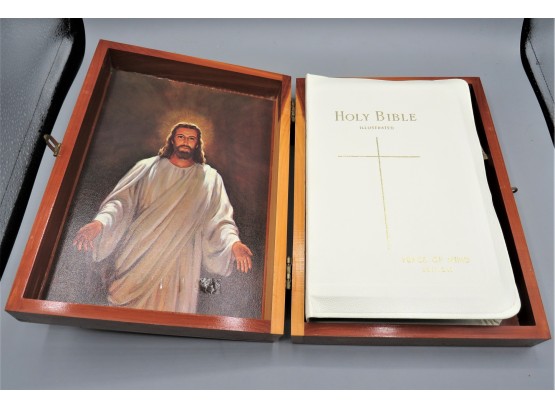 The Holy Bible Illustrated Containing The Old & New Testaments In Wood Box - Copyright 1966