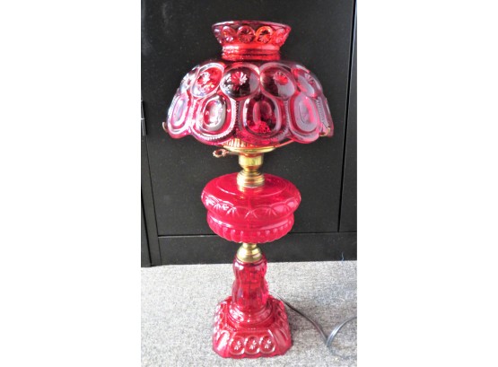 Vintage Red Glass Table Lamp With Glass Shade
