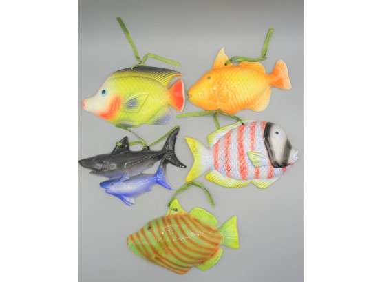 Assorted Fish & Shark Ceramic Hanging Decor - Set Of 5